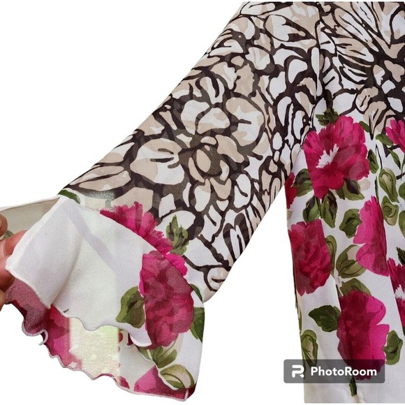 Danny & Nicole Sheer Floral Boho Lagenlook Size 14P MOP Buttons Art-To-Wear - Picture 3 of 7